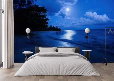 a full moon shines in the sky over the ocean Wall mural