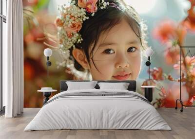 a little girl with a flower in her hair Wall mural