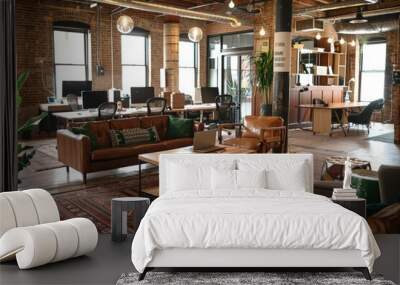 a living room filled with furniture and lots of windows Wall mural