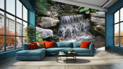 a small waterfall in the middle of a garden Wall mural