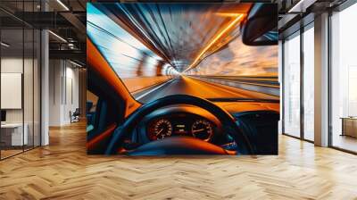 a view of a car driving through a tunnel Wall mural