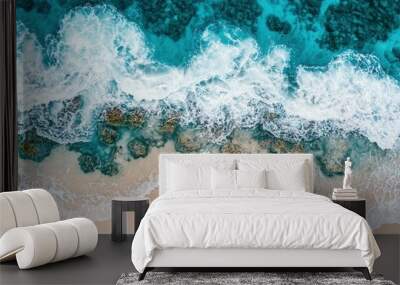 an aerial view of a beach and ocean Wall mural