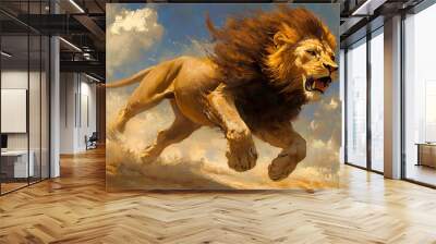 Artistic Style Painting of A Hunting Lion Running Lion Aspect 16:9 Perfect for Wall Art Wall mural