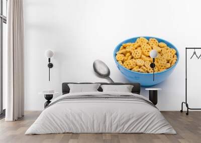 Breakfast cereal in blue bowl on white Wall mural