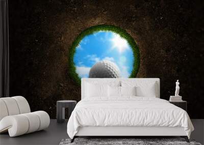 Golf ball falling into the cup Wall mural