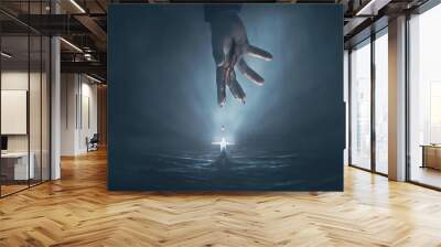 Hand of Jesus and glowing man Wall mural