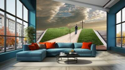 open bible with man and cross Wall mural