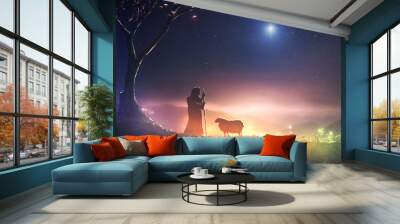 Shepherd and star of Bethlehem Wall mural