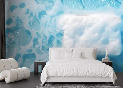 Creative Design Featuring Irregular Foam Background with Light Blue Water Surface, Capturing the Essence of Clean Beauty in a Magazine Advertisement Style, High Resolution and Professional Color Gradi Wall mural