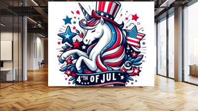 Patriotic Unicorn 4th of July Celebration Wall mural