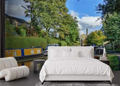 A scenic view of the Leeds and Liverpool canal, Skipton, North Yorkshire Wall mural