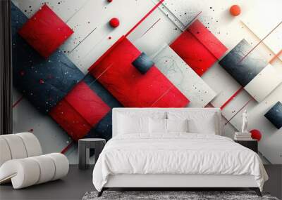 Geometric Patterns: A Fusion of White, Red, and Navy Blue Elements Wall mural