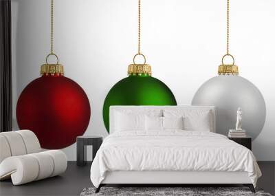 Christmas balls over white background Wall mural