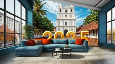 New Year 2025 with a church background Wall mural