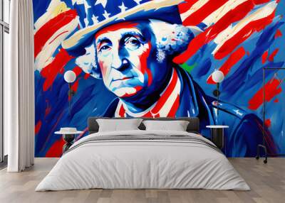 Uncle Sam Founding Father President George Washington Amercian Flag Color fourth of July 4th Independence Day Oil Painting Style Generated Ai Wall mural