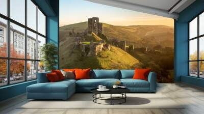 Sunrise at Corfe Castle, Dorset, England Wall mural