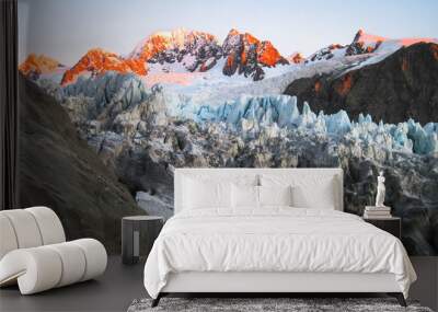 The upper section of the Fox Glacier at sunset. South island of New Zealand. Wall mural