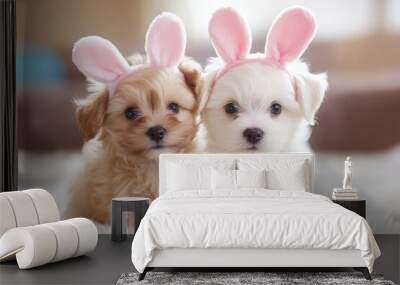 two small dogs with bunny ears on their ears Wall mural