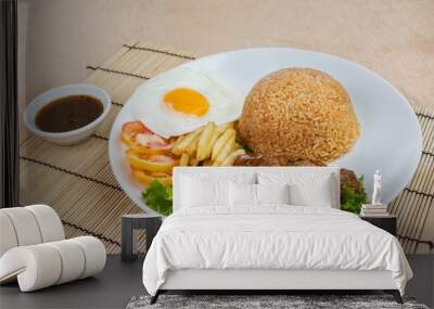  Beef Lok Lak with fried egg, steamed rice and fresh vegetables Wall mural