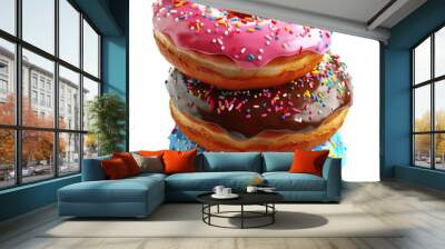 Bright colored donuts, on a transparent background Wall mural