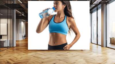 Female athlete drinking from bottle, on transparent background Wall mural