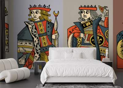 Medieval king. Set of vector illustrations in cartoon style. Collection of vintage banners. Wall mural