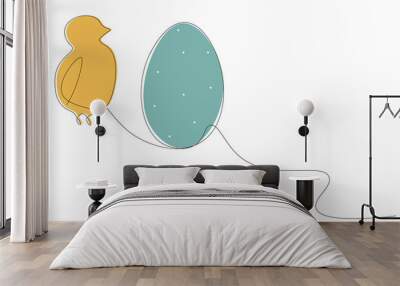 Easter egg with chick one line drawing vector illustration Wall mural