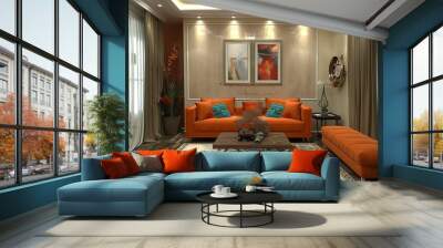 stylish interior of the living room. 3D design Wall mural