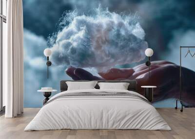 Cloud Solutions Architect designing scalable cloud environments close up on cloud model interface Wall mural