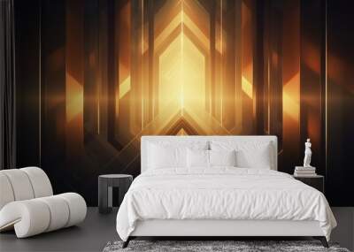 A bright light shines through an abstract, geometric pattern of gold shapes Wall mural