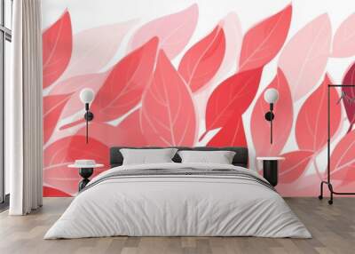 A horizontal banner featuring red and pink leaves against a white background Wall mural