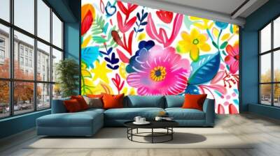 Colorful flowers painted with watercolors on a clean white background. Cinco de Mayo theme. Banner. Wall mural