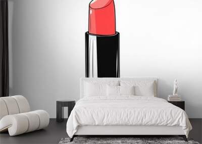 illustration features a stylish lipstick tube in a simple line drawing style, showcasing a soft pastel hue against a pristine white background Wall mural