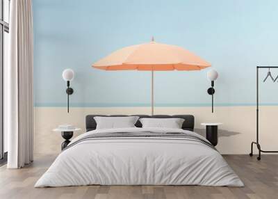 Pastel peach color beach umbrella in the sand Wall mural