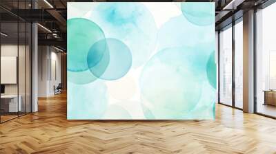 Soft watercolor circles in Aqua, Caribbean Blue colors. Trendy background with creative drawing. Festive card, wallpaper. Wall mural