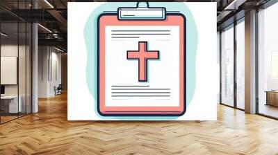 The clipboard displays a cross symbol and text, often associated with religious teachings, emphasizing the significance of faith in daily life Wall mural