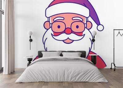 This illustration features Santa Claus depicted in a simple, flat design style, showcasing his friendly face and signature hat in neon colors on a clean background Wall mural