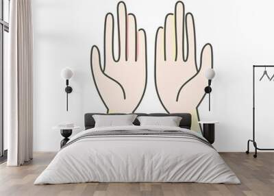 Two hands are positioned with palms facing upward, symbolizing openness and communication in a clean, simple design against a white background Wall mural