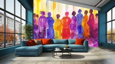 Watercolor concept, Juneteenth gospel choir performance, singers in robes with vibrant colors, church or community center setting, spiritual and uplifting, audience participation Wall mural