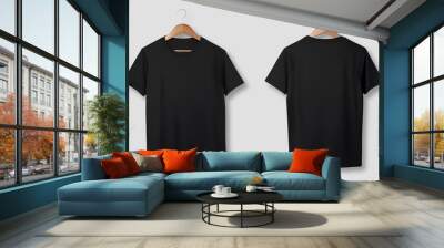 Black tshirt mockup on hanger on plain background. Minimal t-shirt front and back design template Wall mural