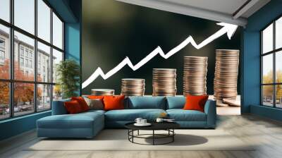 coins with business growth bar graph and arrow.. financial success, profit, business development, positive market trends concept Wall mural