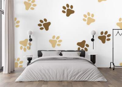 Dog, cat paw seamless pattern vector illustration. Animal, pet, wallpaper, white background Wall mural