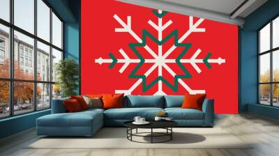 Merry Christmas And Happy New Year Greeting Card Design Template with Snowflake on Red Background. Holidays, Xmas Vector Illustration Wall mural