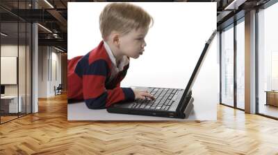 Young Boy Looking at a Laptop Wall mural