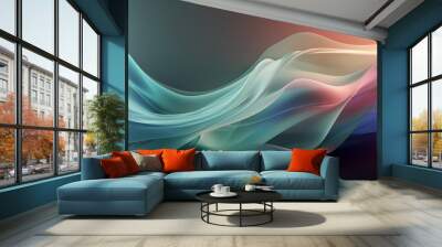 Abstract Background with 3D Waves, Colorful Pastel Gradient. Wall mural