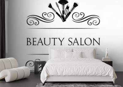 Beauty Salon Badge. Makeup Brushes Label Vector Illustration Isolated On White Wall mural