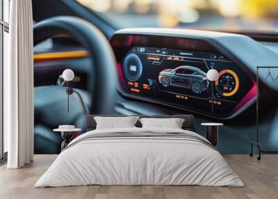 Modern car dashboard with digital display showing a car model Wall mural