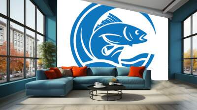 Blue fish in wave circle vector logo icon Wall mural