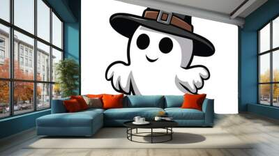 cute ghost with witch hat cartoon illustration Wall mural