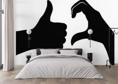 Thumbs Up and Heart Sign Hand Gesture Silhouette Illustration, friend zone symbol Wall mural